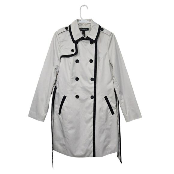 I.N.C. Double Breasted Belted Trench Coat Size Medium Contrast Trim - Picture 2 of 11